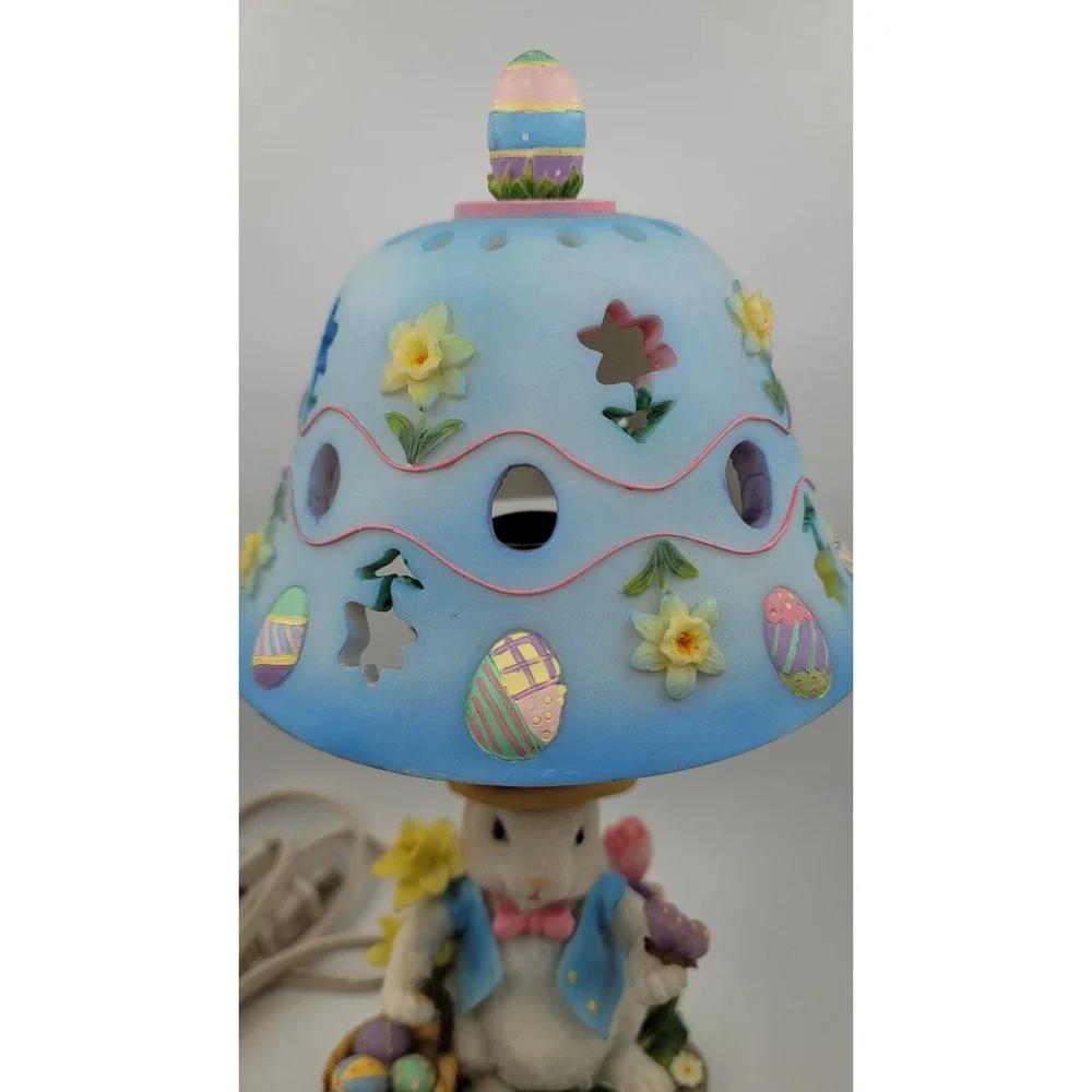Easter Bunny Rabbit Nightlight Accent Lamp Eggs Flowers Butterfly Blue Works
